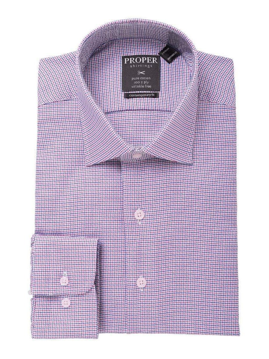 Proper Shirtings SHIRTS 20 / 36/37 Mens 100% Cotton Red Blue Check Spread Collar Wrinkle Free Slim Fit Dress Shirt