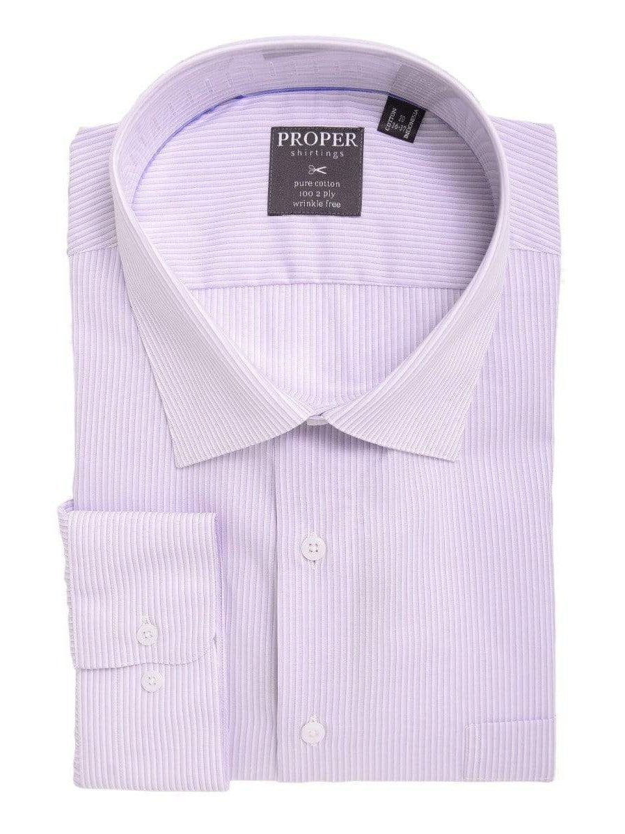 Proper Shirtings SHIRTS 20 / 36/37 Mens Classic Fit Purple Striped Spread Collar Wrinkle Free Cotton Dress Shirt