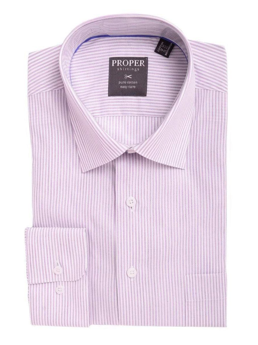Proper Shirtings SHIRTS 22 34/35 Mens Classic Fit Purple Striped Spread Collar Easy Care Cotton Dress Shirt
