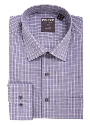 Proper Shirtings SHIRTS 22 / 34/35 Mens Cotton Blue Plaid Check Spread Collar Classic Fit Dress Shirt