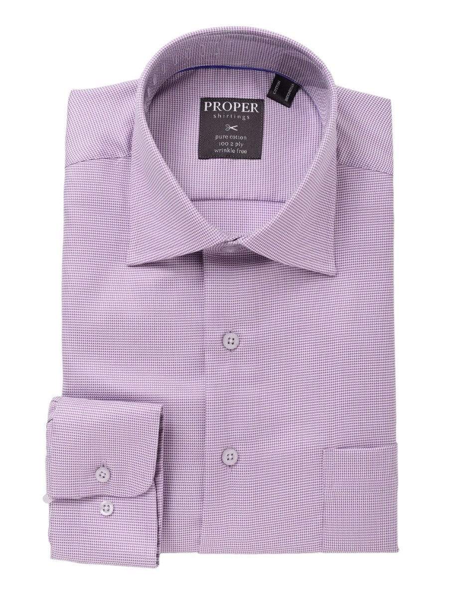 Proper Shirtings SHIRTS 24 / 36/37 Mens 100% Cotton Purple Houndstooth Spread Collar Wrinkle Free Dress Shirt