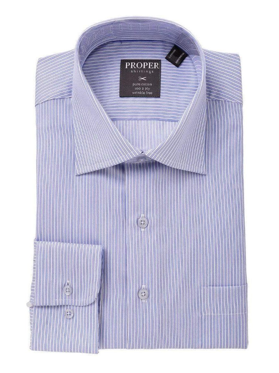Proper Shirtings SHIRTS 24 / 36/37 The Suit Depot Mens 100% Cotton Blue Striped Regular Fit Dress Shirt