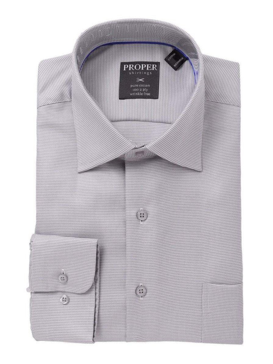 Proper Shirtings SHIRTS 24 / 38/39 The Suit Depot Men?s 100% Cotton Light Gray Houndstooth Wrinkle Free Dress Shirt