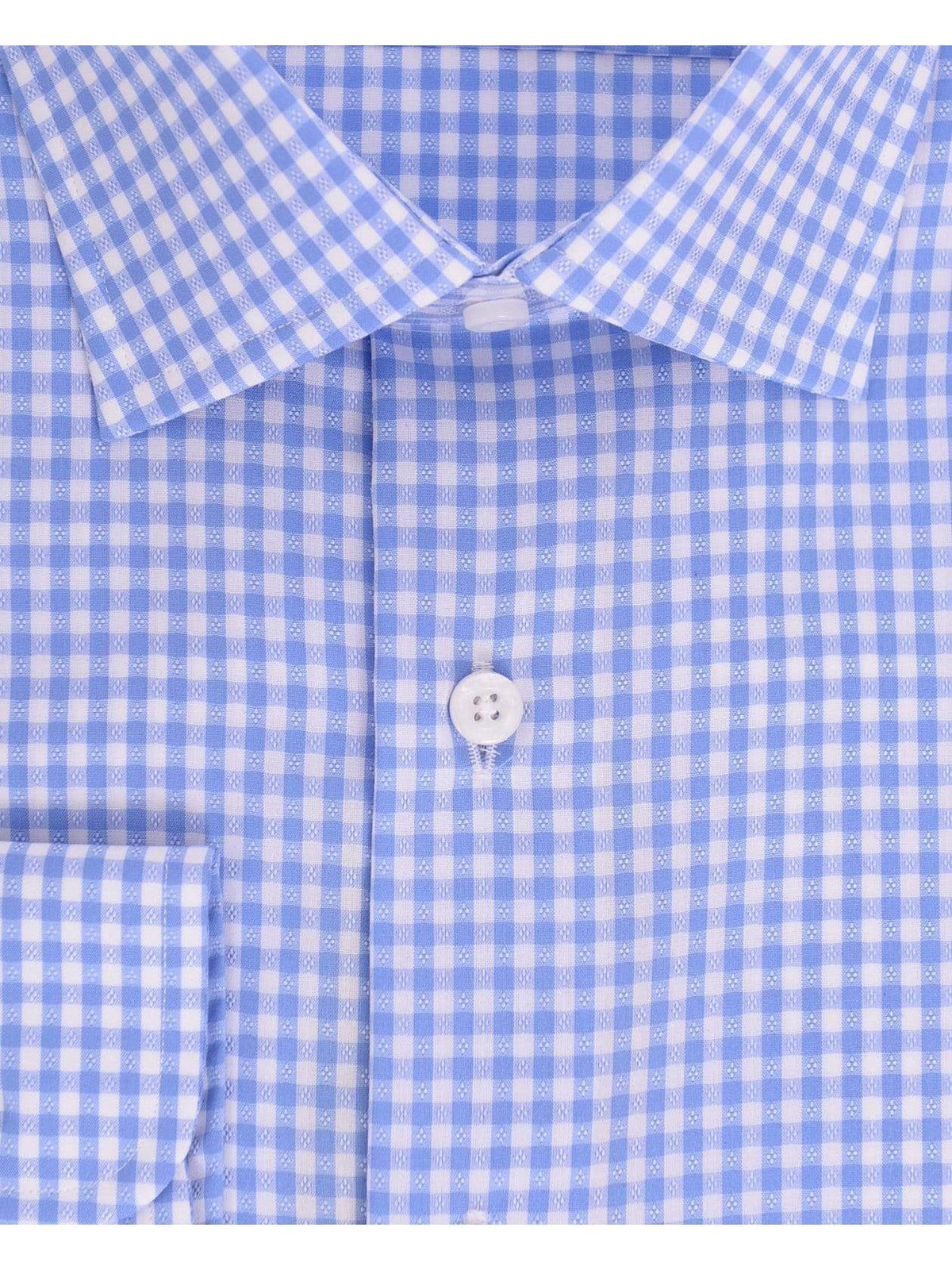 Proper Shirtings SHIRTS Blue &amp; White Check Spread Collar Wrinkle Free 100 2 Ply Cotton Dress Shirt