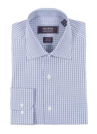 Proper Shirtings SHIRTS Classic Fit Black Blue Tan Plaid Spread Collar 2 Ply Cotton Dress Shirt