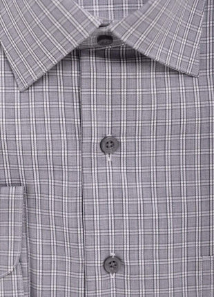 Proper Shirtings SHIRTS Men's Cotton Gray Plaid Check Classic Fit Spread Collar Dress Shirt