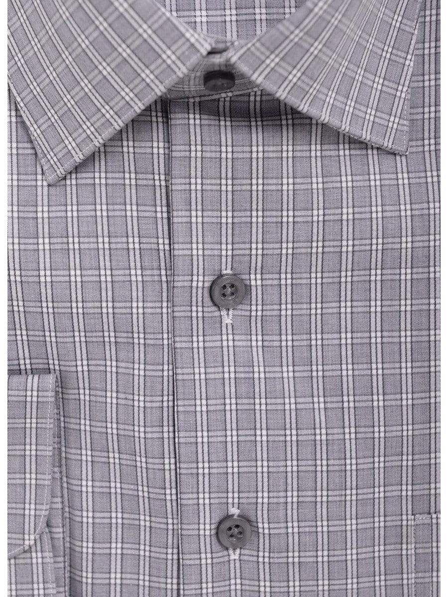 Proper Shirtings SHIRTS Men&#39;s Cotton Gray Plaid Check Classic Fit Spread Collar Dress Shirt