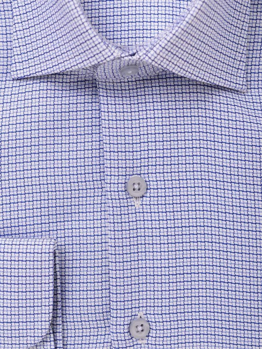 Proper Shirtings SHIRTS Mens 100% Cotton Blue Check Spread Collar Wrinkle Free Slim Fit Dress Shirt