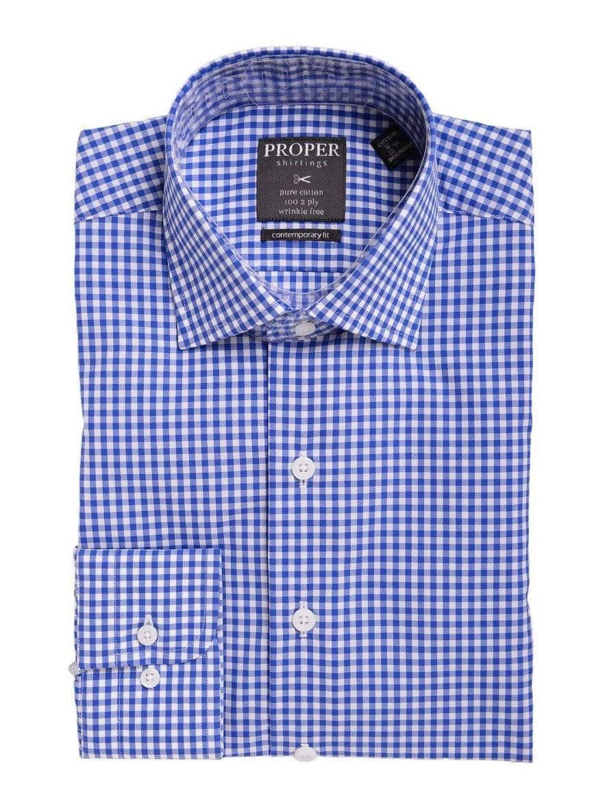 Proper Shirtings SHIRTS Mens Classic Fit Blue Gingham Check Spread Collar Cotton Dress Shirt