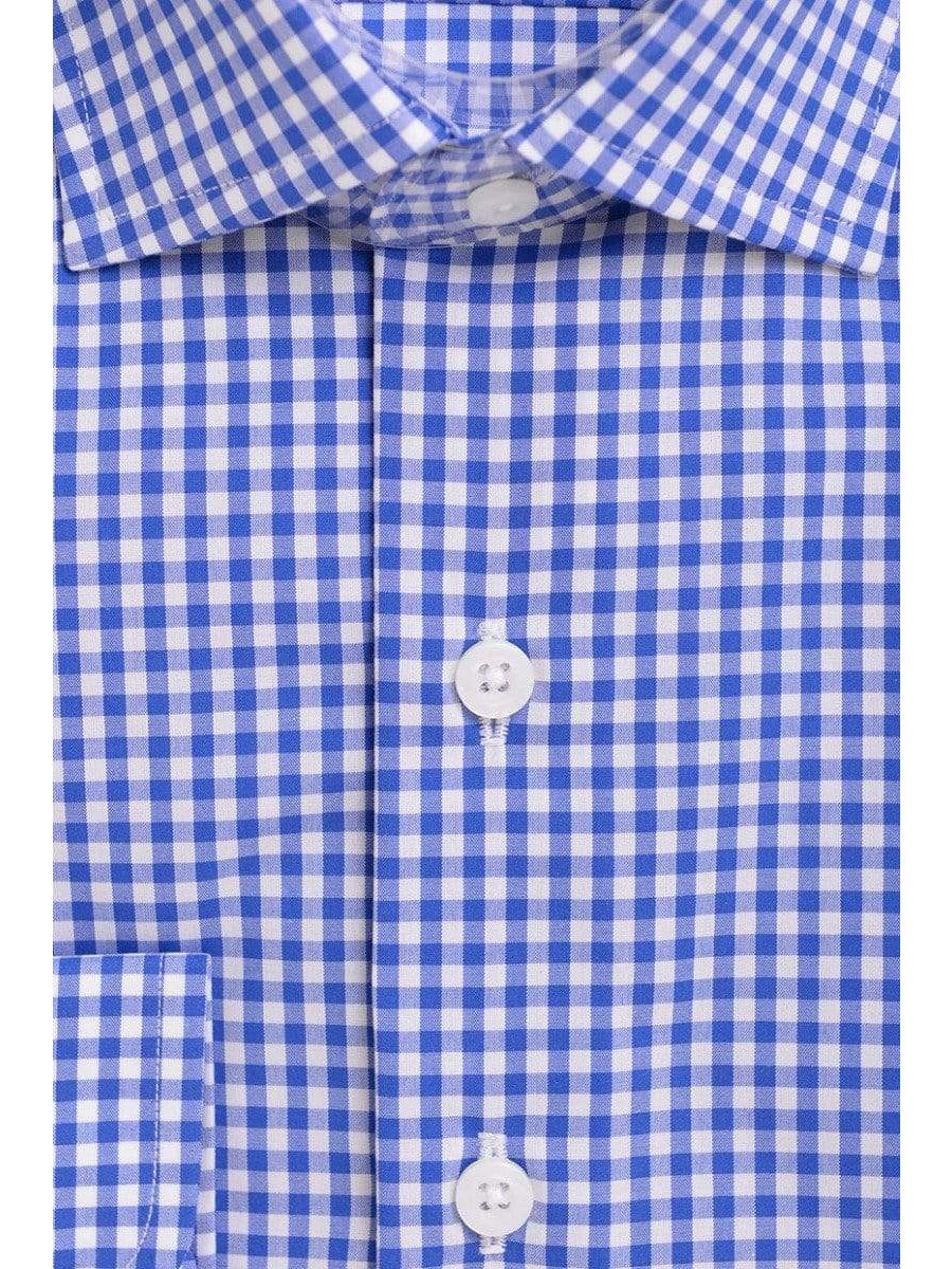 Proper Shirtings SHIRTS Mens Classic Fit Blue Gingham Check Spread Collar Cotton Dress Shirt