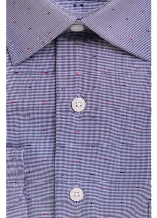 Proper Shirtings SHIRTS Mens Classic Fit Blue Mini Herringbone Spread Collar Cotton Dress Shirt