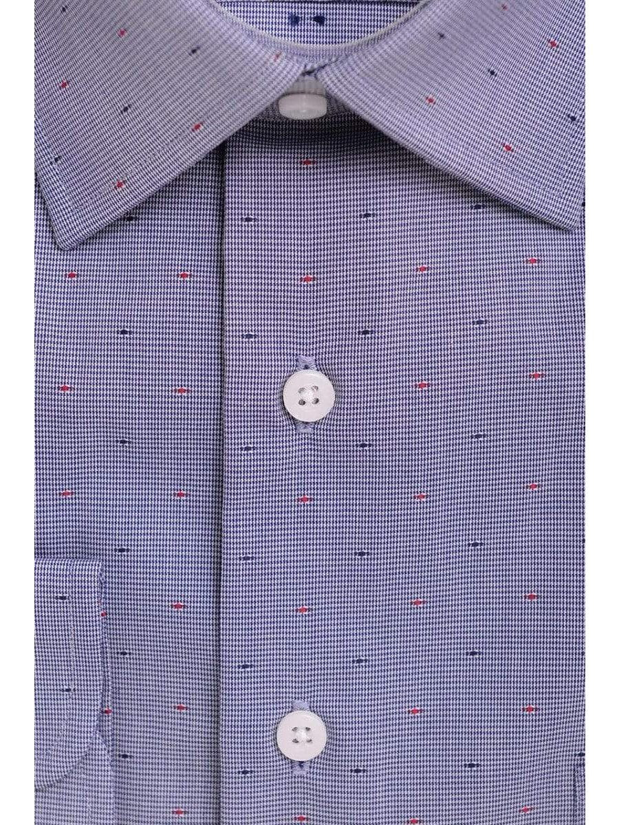 Proper Shirtings SHIRTS Mens Classic Fit Blue Mini Herringbone Spread Collar Cotton Dress Shirt