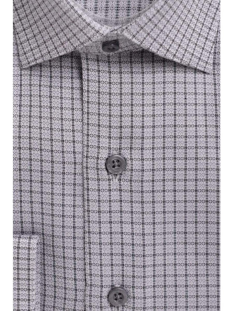 Proper Shirtings SHIRTS Mens Classic Fit Gray Check With Diamonds Spread Collar Cotton Dress Shirt