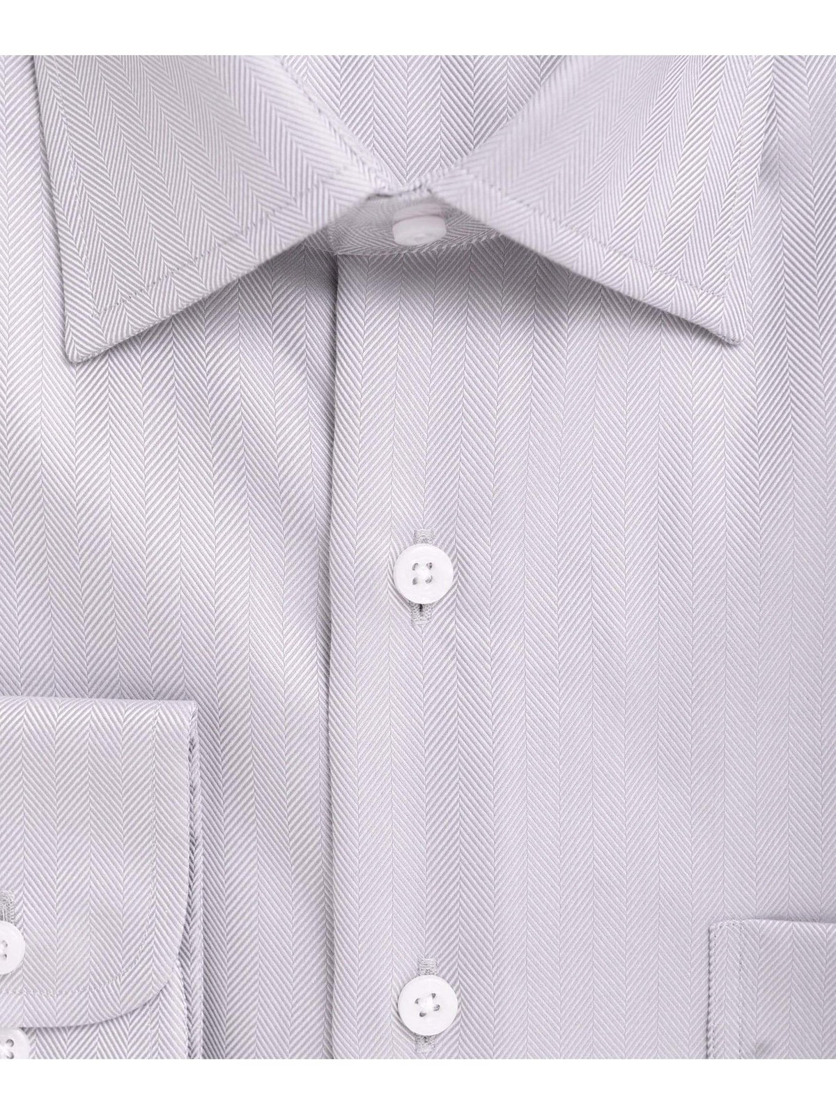 Proper Shirtings SHIRTS Mens Classic Fit Gray Herringbone Spread Collar 100 2 Ply Cotton Dress Shirt