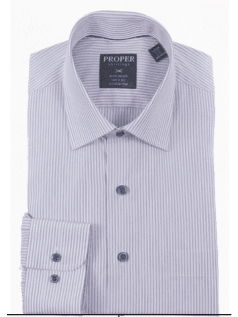 Proper Shirtings SHIRTS Mens Classic Fit Gray Striped Spread Collar Easy Care Cotton Dress Shirt