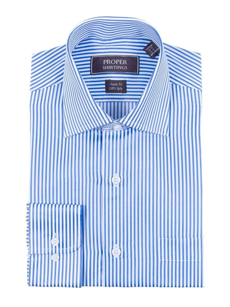 Mens Classic Fit White And Blue Striped 120's 2PLY Cotton Dress Shirt, 16 1/2 / 36/37 Mens Classic Fit White And Blue Striped 120's 2PLY Cotton Dress Shirt, 16 1/2 / 36/37