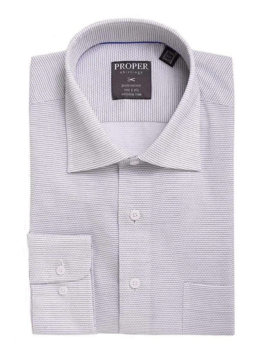 Proper Shirtings SHIRTS Mens Classic Fit White With Black Texture Weave Spread Collar Cotton Dress Shirt