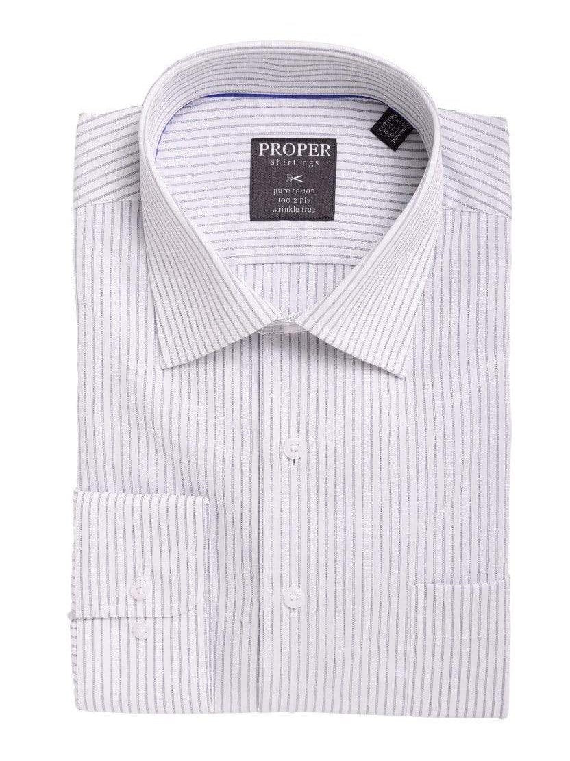 Proper Shirtings SHIRTS Mens Classic Fit White With Gray Stripes Cotton Dress Shirt