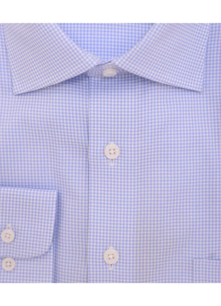 Mens Regular Fit Light Light Blue Checkered Spread Collar Cotton Dress Shirt - The Suit Depot