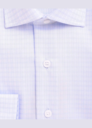 Proper Shirtings SHIRTS Mens Slim Fit Blue Plaid Spread Collar 100 2 Ply Wrinkle Free Cotton Dress Shirt