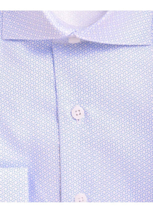 Proper Shirtings SHIRTS Mens Slim Fit Blue & White Geometric Pattern Spread Collar Cotton Dress Shirt