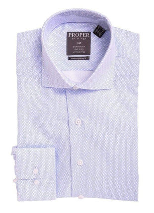 Proper Shirtings SHIRTS Mens Slim Fit Blue & White Geometric Pattern Spread Collar Cotton Dress Shirt