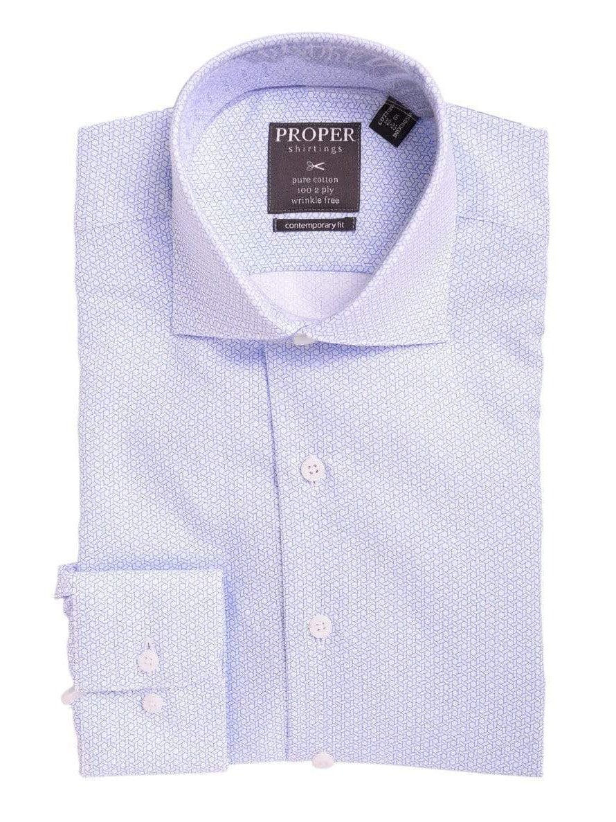 Mens Slim Fit Blue & White Geometric Pattern Spread Collar Cotton Dress Shirt, 15 / 34/35 Mens Slim Fit Blue & White Geometric Pattern Spread Collar Cotton Dress Shirt, 15 / 34/35