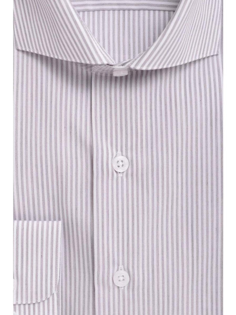 Proper Shirtings SHIRTS Mens Slim Fit Gray &amp; White Striped Spread Collar Cotton Dress Shirt
