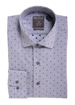 Proper Shirtings SHIRTS Mens Slim Fit Light Blue Oval Motif Spread Collar Cotton Dress Shirt