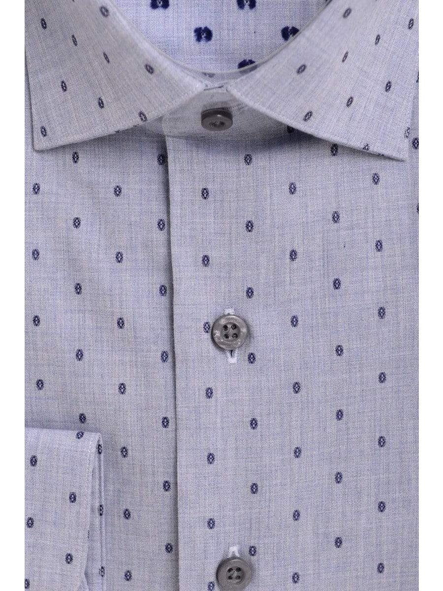 Proper Shirtings SHIRTS Mens Slim Fit Light Blue Oval Motif Spread Collar Cotton Dress Shirt