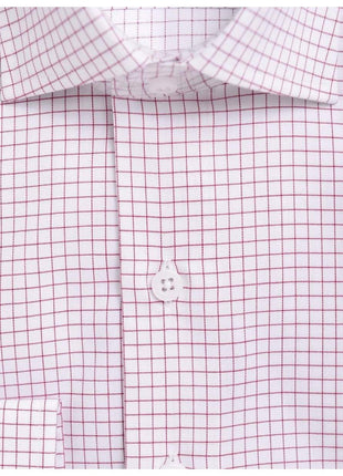 Proper Shirtings SHIRTS Mens Slim Fit Red & White Check Spread Collar Cotton Dress Shirt