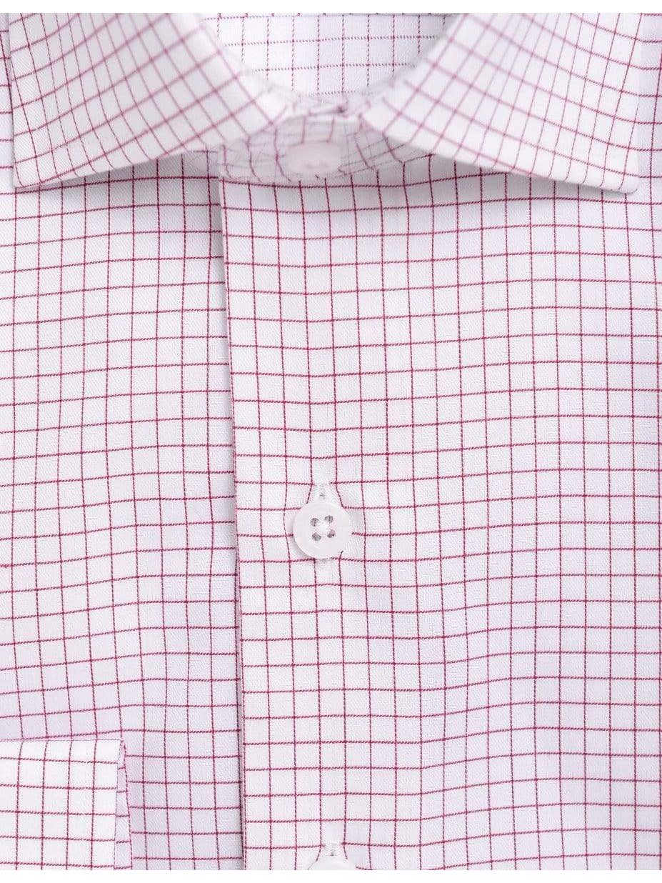 Mens Slim Fit Red & White Check Spread Collar Cotton Dress Shirt, 19 / 36/37 Mens Slim Fit Red & White Check Spread Collar Cotton Dress Shirt, 19 / 36/37