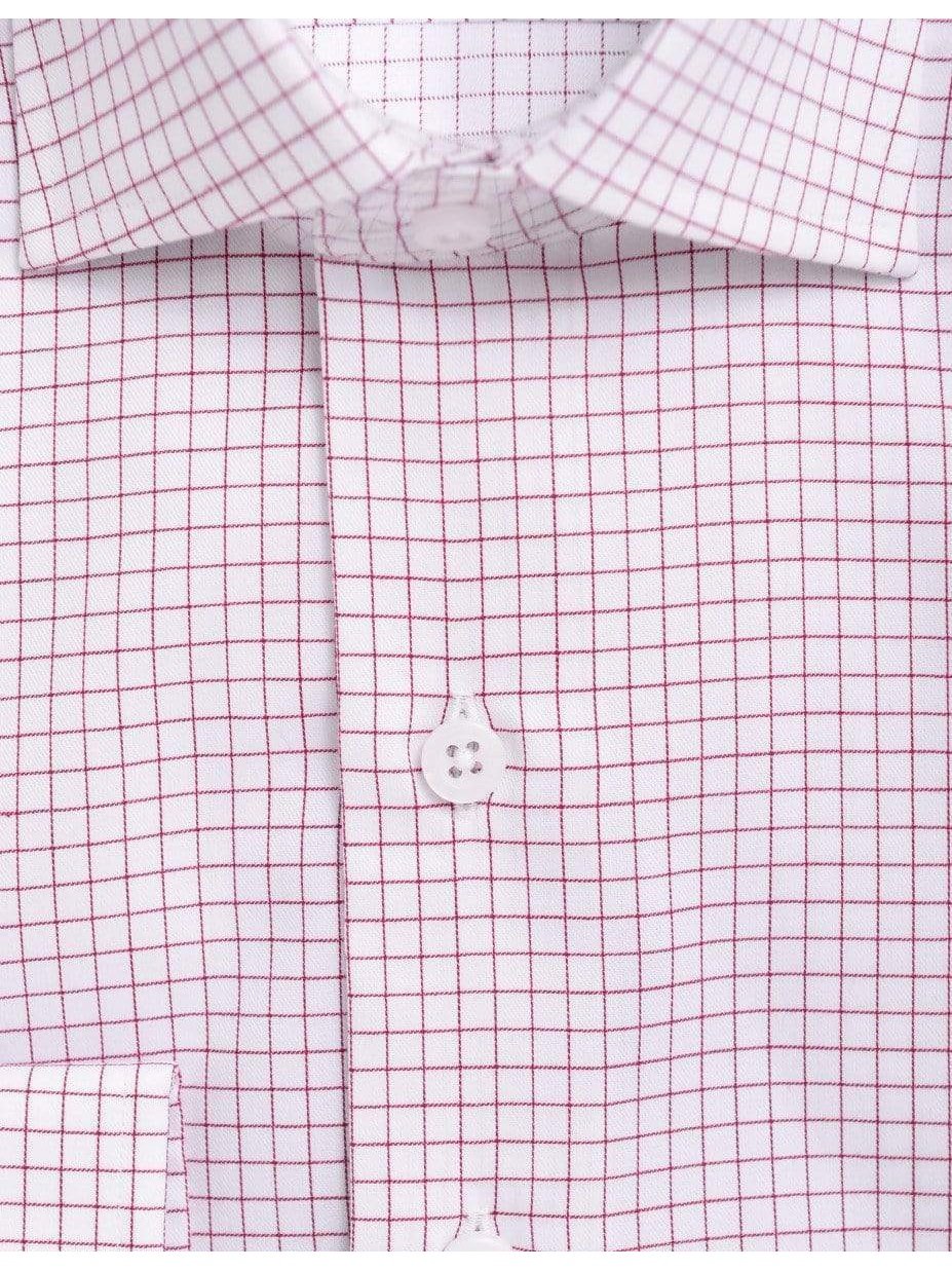 Proper Shirtings SHIRTS Mens Slim Fit Red &amp; White Check Spread Collar Cotton Dress Shirt