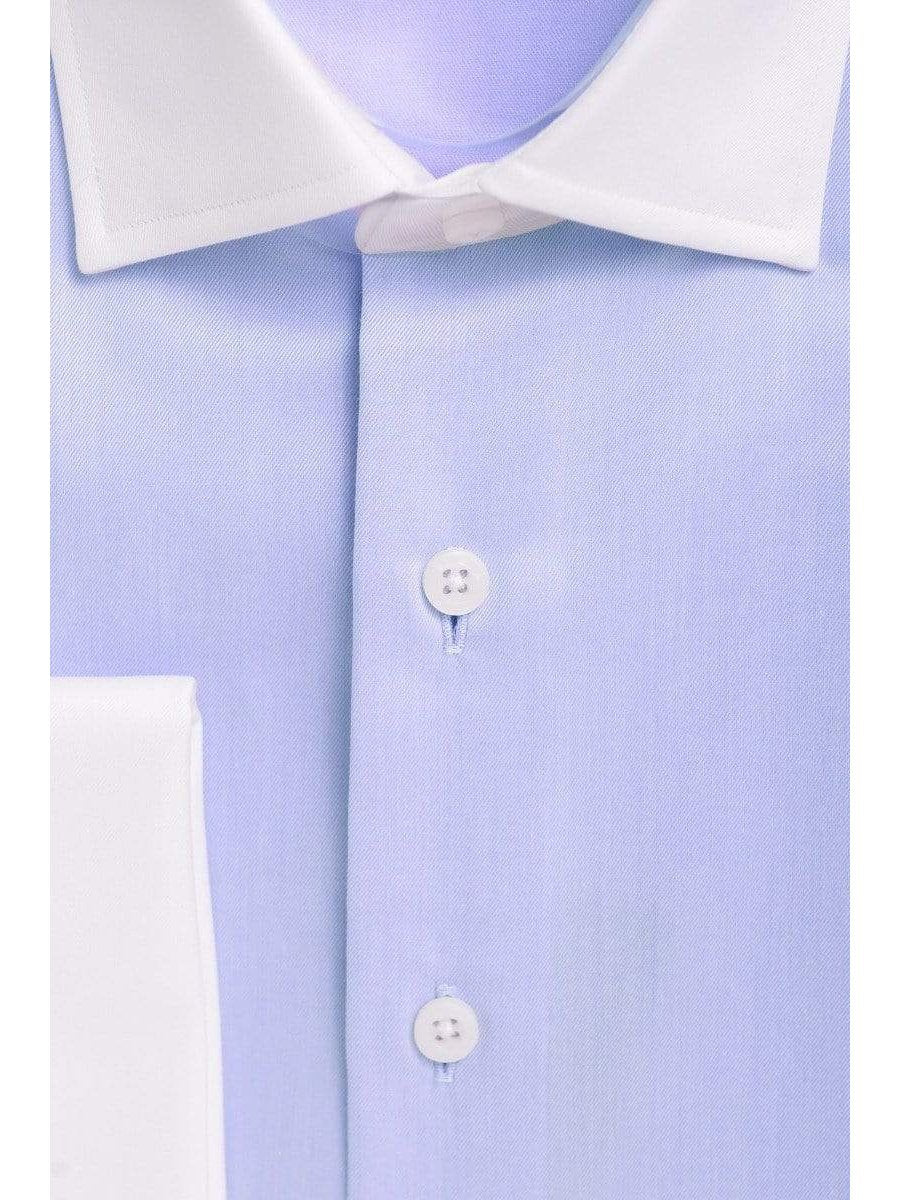 Proper Shirtings SHIRTS Mens Slim Fit Solid Blue Spread Collar French Cuff Cotton Dress Shirt