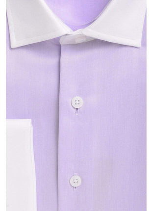 Proper Shirtings SHIRTS Mens Slim Fit Solid Light Purple Spread Collar French Cuff Cotton Dress Shirt