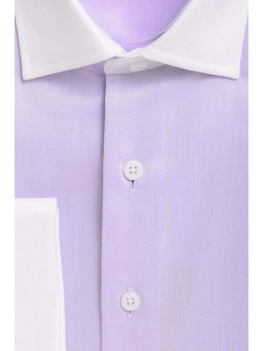 Proper Shirtings SHIRTS Mens Slim Fit Solid Light Purple Spread Collar French Cuff Cotton Dress Shirt