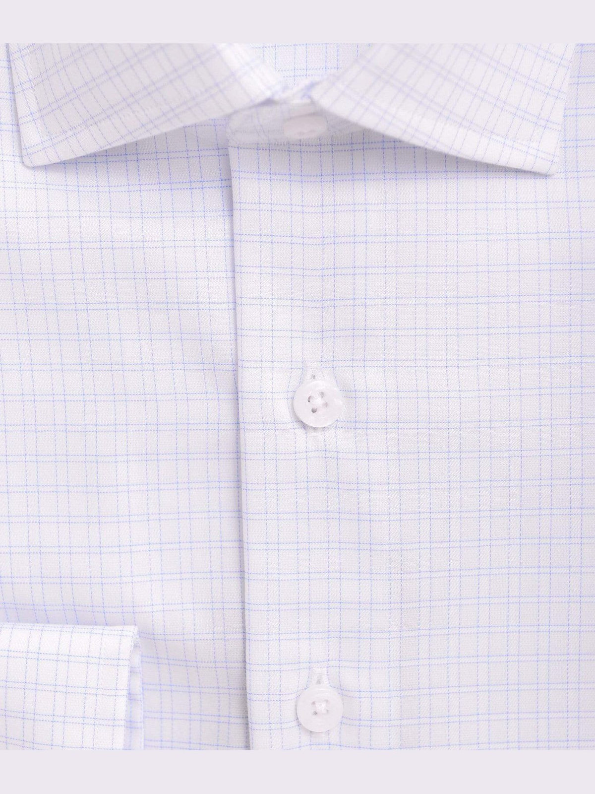Proper Shirtings SHIRTS Mens Slim Fit White &amp; Blue Plaid Spread Collar 100 2 Ply Cotton Dress Shirt