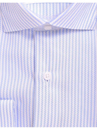 Thumbnail for Proper Shirtings SHIRTS Mens Slim Fit White & Blue Textured Stripe Spread Collar Cotton Dress Shirt
