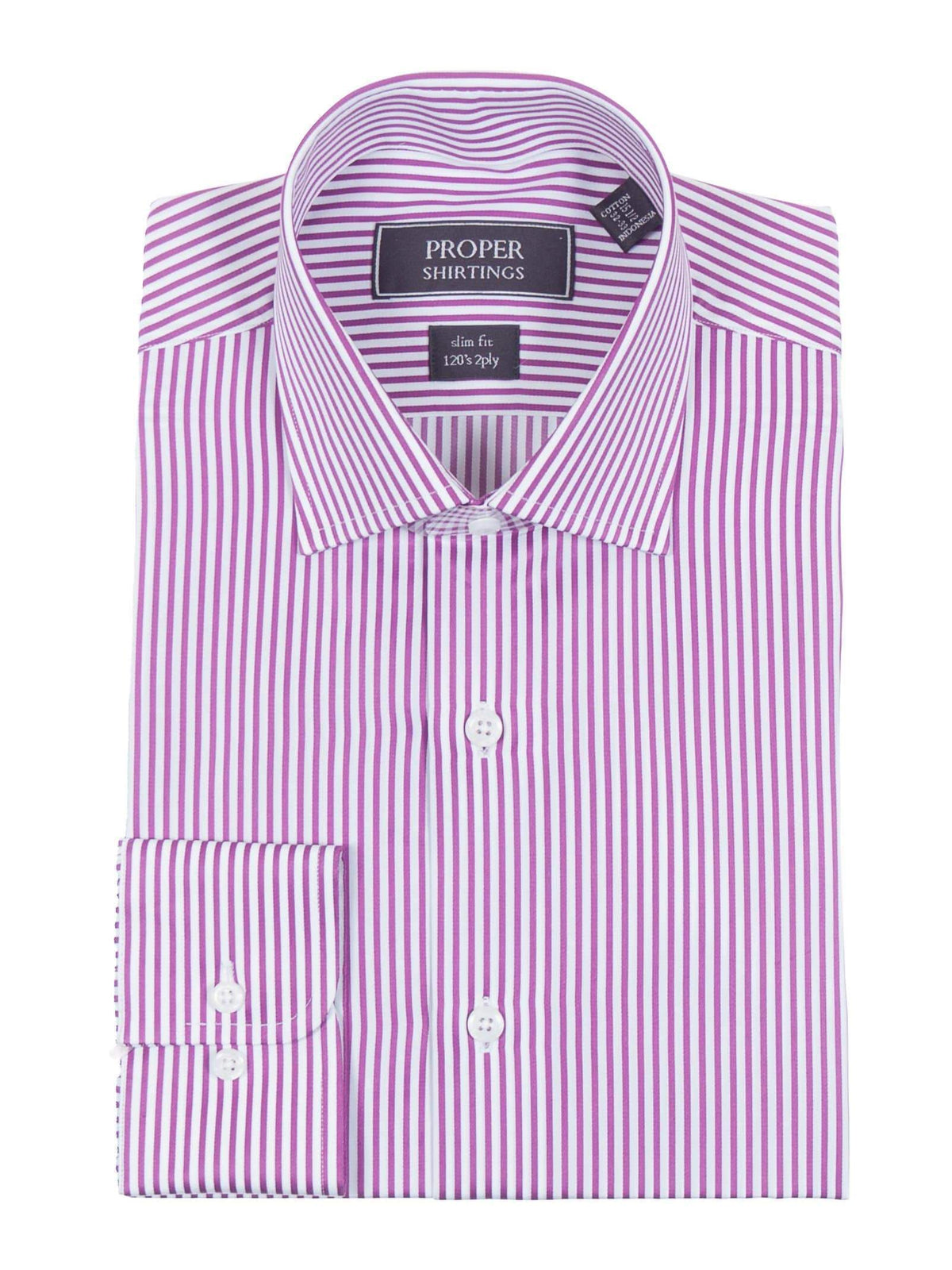 Proper Shirtings SHIRTS Slim Fit Orchid Pink Striped Spread Collar 2 Ply Cotton Dress Shirt