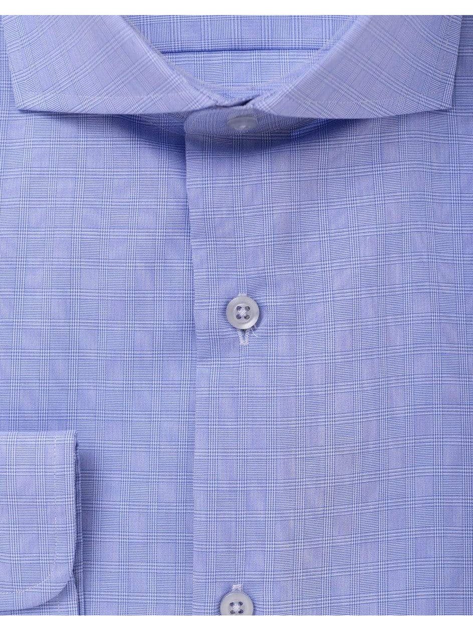 Proper Shirtings SHIRTS The Suit Depot Mens 100% Cotton Blue Plaid Cutaway Collar Slim Fit Dress Shirt