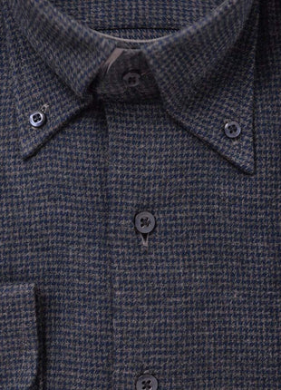 The Suit Depot Mens Cotton Navy Blue Houndstooth Modern Fit Flannel Dress Shirt - The Suit Depot