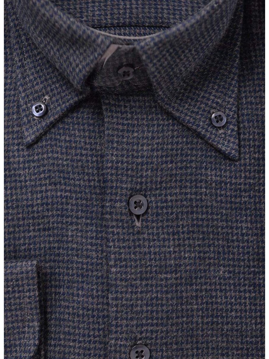 The Suit Depot Mens Cotton Navy Blue Houndstooth Modern Fit Flannel Dress Shirt - The Suit Depot
