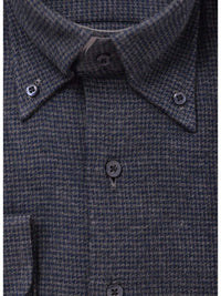 Thumbnail for The Suit Depot Mens Cotton Navy Blue Houndstooth Modern Fit Flannel Dress Shirt - The Suit Depot