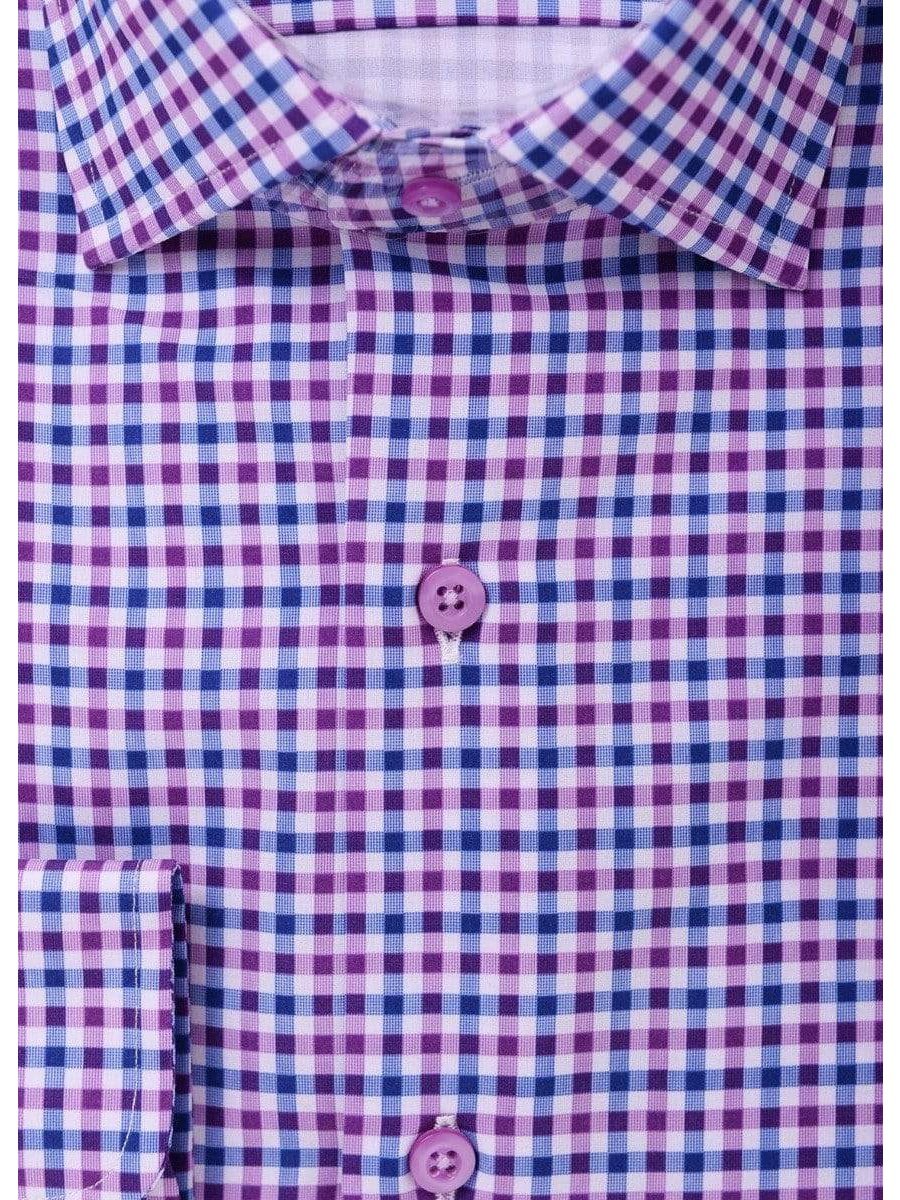 Proper Shirtings SHIRTS The Suit Depot Mens Purple &amp; Blue Check Modern Fit Stretch Dress Shirt