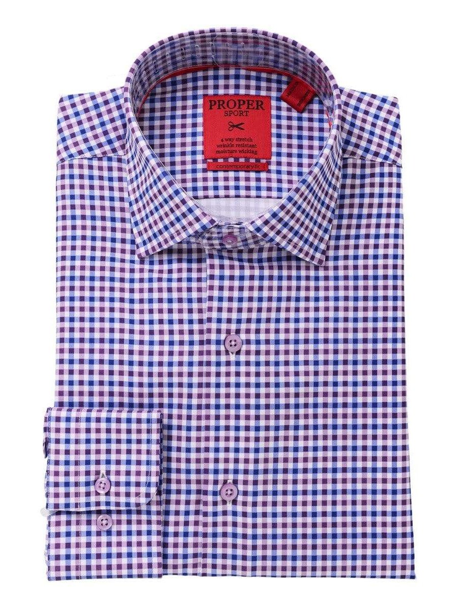 Proper Shirtings SHIRTS XL The Suit Depot Mens Purple &amp; Blue Check Modern Fit Stretch Dress Shirt