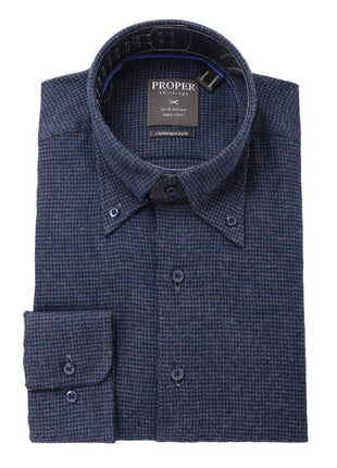 The Suit Depot Mens Cotton Navy Blue Houndstooth Modern Fit Flannel Dress Shirt - The Suit Depot
