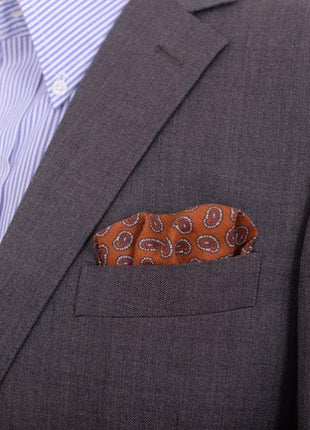 Cesare Attolini Brown Paisley Teardrop Linen Pocket Square Handmade In Italy - The Suit Depot