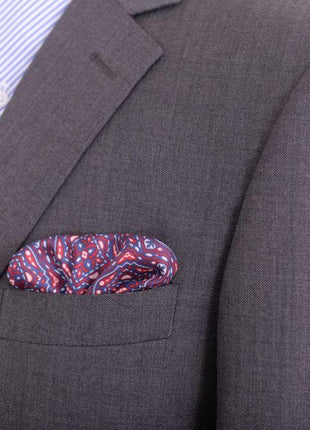 Cesare Attolini Blue & Red Geometric Print Silk Pocket Square Handmade In Italy - The Suit Depot