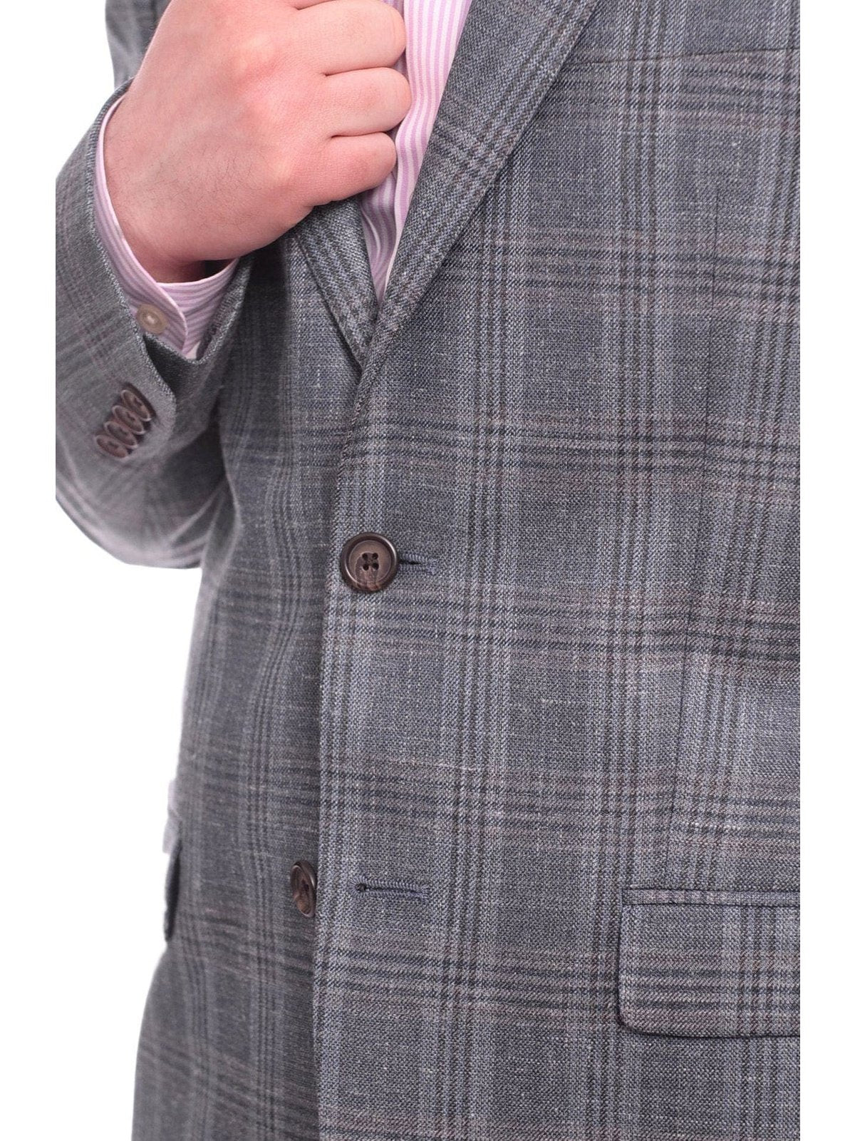 Ralph Lauren BLAZERS Ralph Lauren Blue Subtle Brown Plaid Wool Silk Linen Blend Blazer Sportcoat