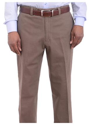 Ralph Lauren Classic Fit Solid Taupe Flat Front Washable Cotton Khaki Pants - The Suit Depot